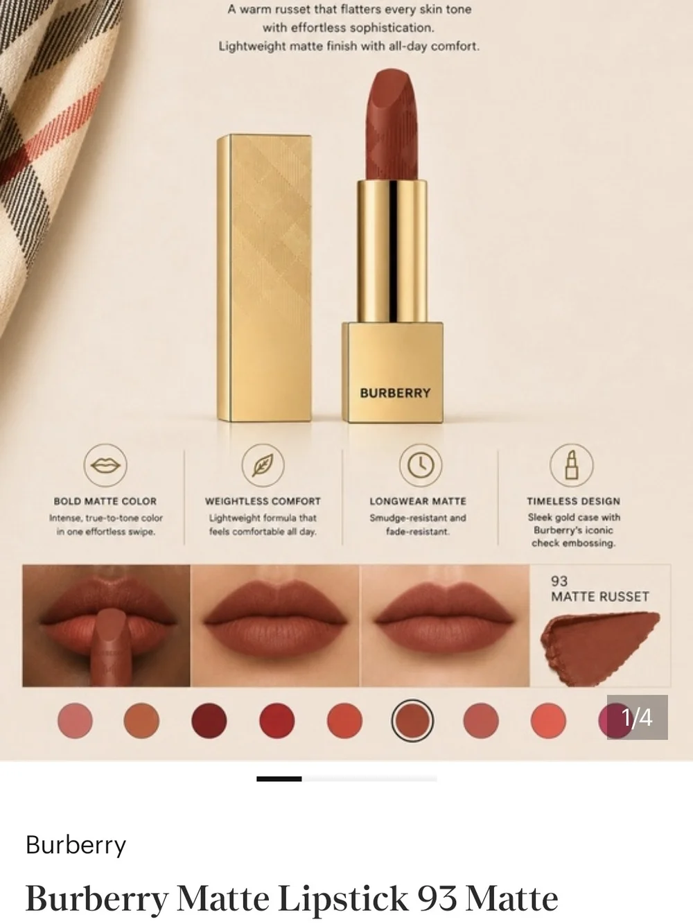 Burberry Matte Lipstick 93 Matte Russet - Warm Brown Red